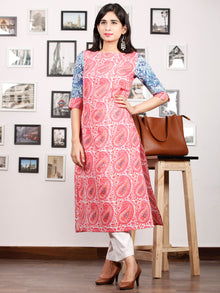 Pink Blue White Hand Block Printed Kurta in Natural Colors - K81F1480