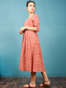 Rust Beige Hand Block Printed Cotton Tunic Dress  - D242F1359