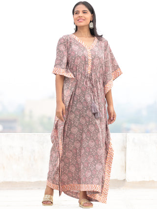 Grey Offwhite Maroon Hand Block Printed Kaftan - K002F2244