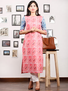 Pink Blue White Hand Block Printed Kurta in Natural Colors - K81F1480