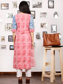 Pink Blue White Hand Block Printed Kurta in Natural Colors - K81F1480