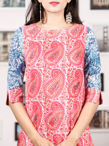 Pink Blue White Hand Block Printed Kurta in Natural Colors - K81F1480