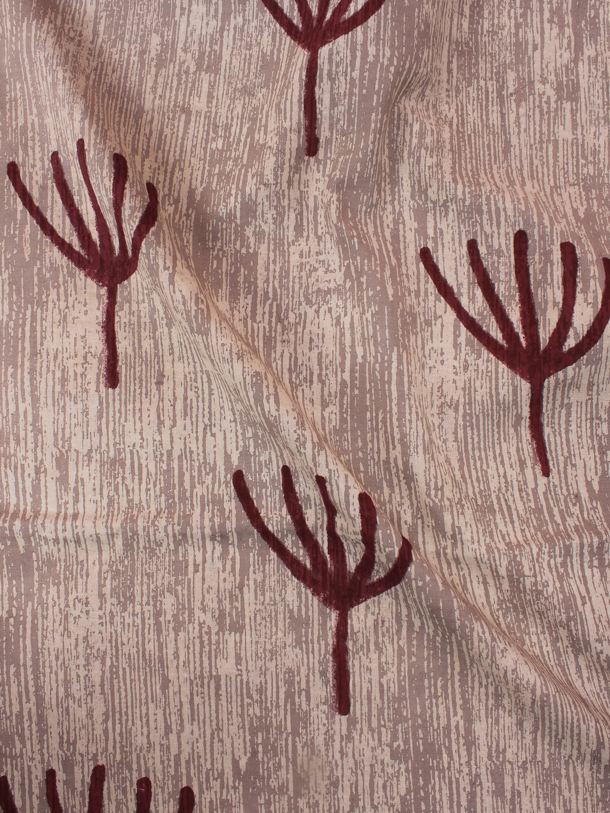 Beige Maroon Natural Dyed Hand Block Printed Cotton Fabric Per Meter - F0916303