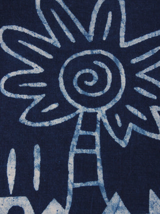 Indigo White Natural Dyed Hand Block Printed Cotton Fabric Per Meter - F0916302