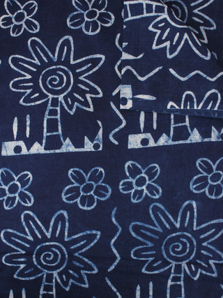 Indigo White Natural Dyed Hand Block Printed Cotton Fabric Per Meter - F0916302