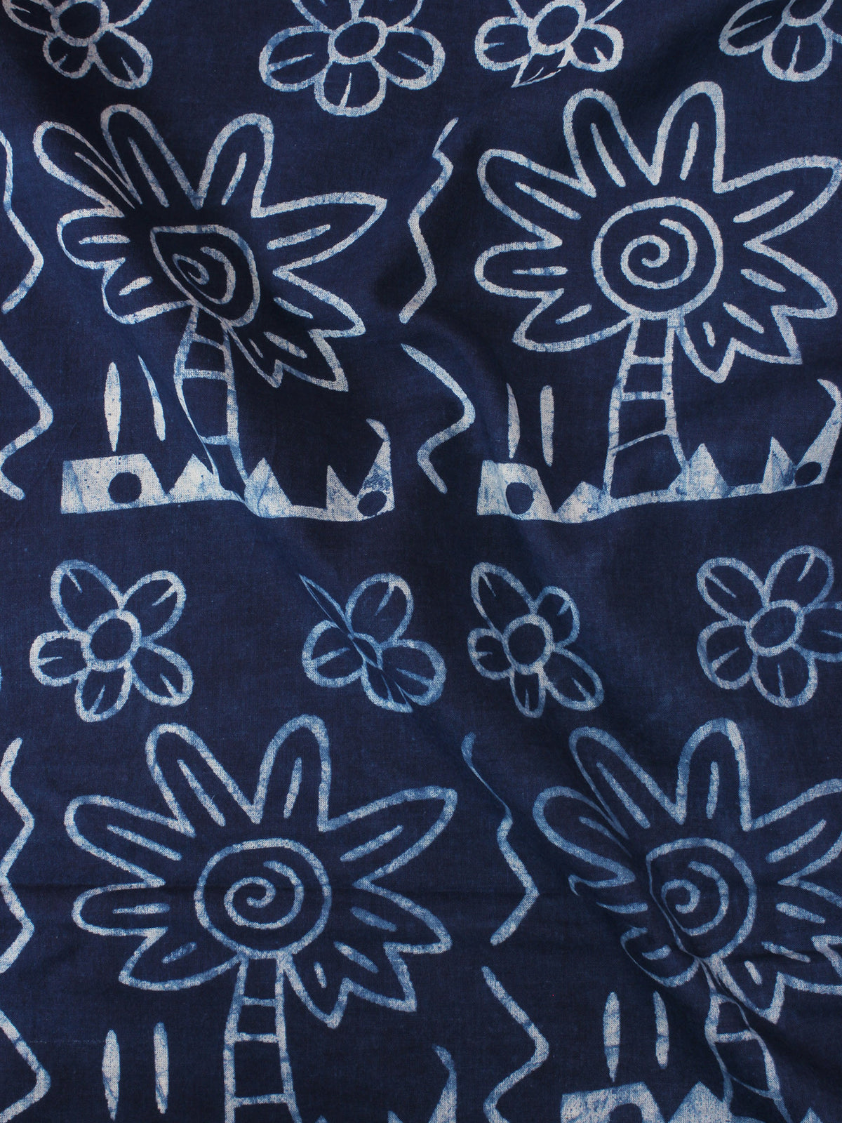 Indigo White Natural Dyed Hand Block Printed Cotton Fabric Per Meter - F0916302