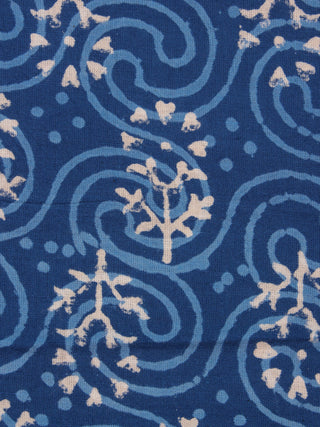 Indigo Beige Natural Dyed Hand Block Printed Cotton Fabric Per Meter - F0916301