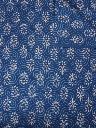 Indigo Beige Natural Dyed Hand Block Printed Cotton Fabric Per Meter - F0916301