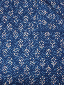 Indigo Beige Natural Dyed Hand Block Printed Cotton Fabric Per Meter - F0916301