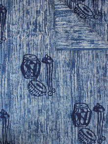 Indigo Ivory Natural Dyed Hand Block Printed Cotton Fabric Per Meter - F0916297