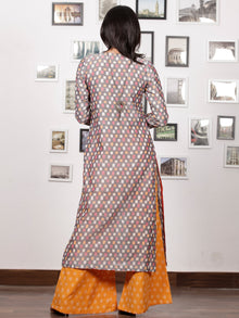 Grey Pink Peach White Handloom Mercerised Ikat Long Kurta With Tassels - K91F1406