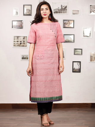 Pink Hand Embroidered South Handloom Cotton Kurta   - K132FXXX