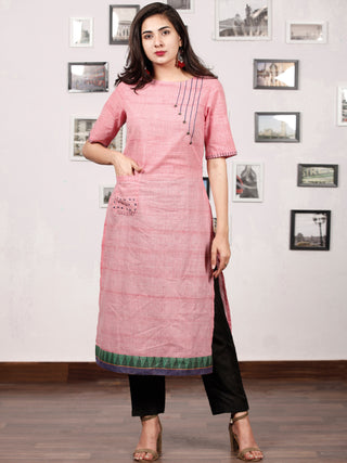 Pink Hand Embroidered South Handloom Cotton Kurta   - K132FXXX