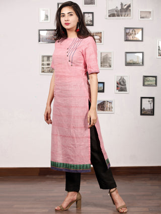 Pink Hand Embroidered South Handloom Cotton Kurta   - K132FXXX