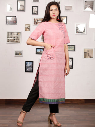 Pink Hand Embroidered South Handloom Cotton Kurta   - K132FXXX