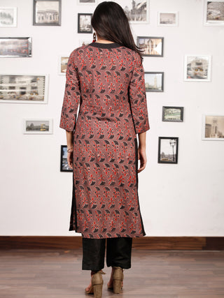 Black Brown Maroon Hand Block Printed Kurta - K134f1660