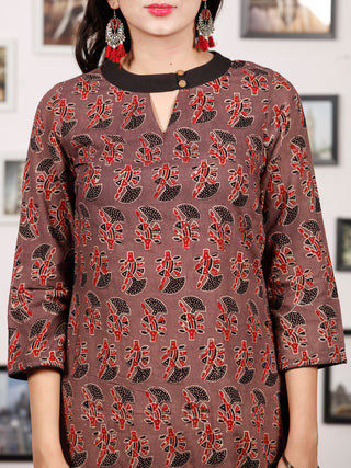 Black Brown Maroon Hand Block Printed Kurta - K134f1660