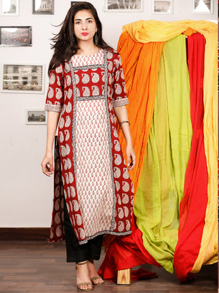 White Maroon Bagh Printed Kurta in Natural Colors - K135F1703