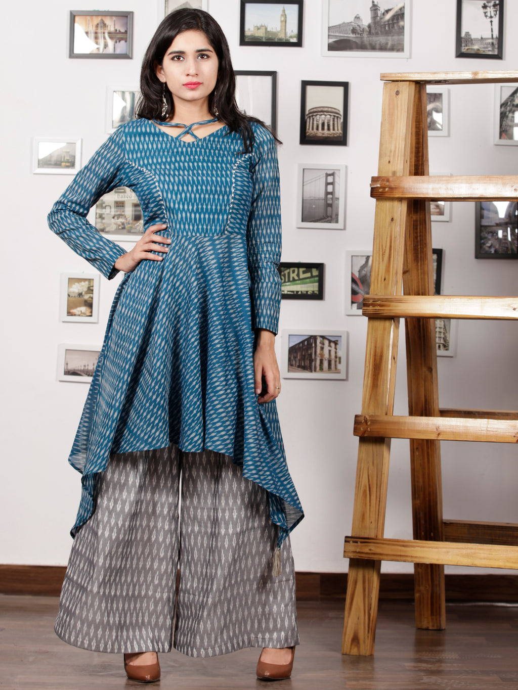 Chikankari kurta with culottes & dupatta - Aaonri