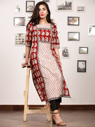 White Maroon Bagh Printed Kurta in Natural Colors - K135F1703