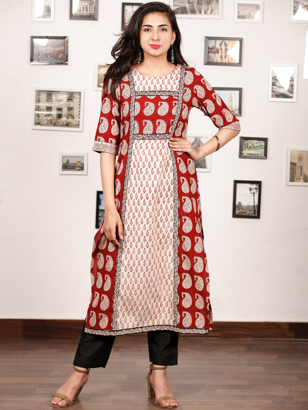 Kessa Sr21a Indigo Bagh Print A Line Kurta Front | Kessa