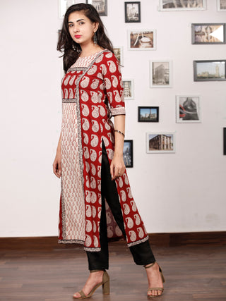 White Maroon Bagh Printed Kurta in Natural Colors - K135F1703