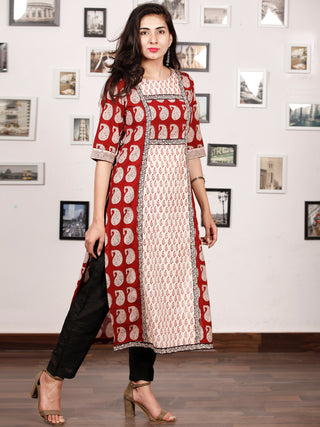 White Maroon Bagh Printed Kurta in Natural Colors - K135F1703