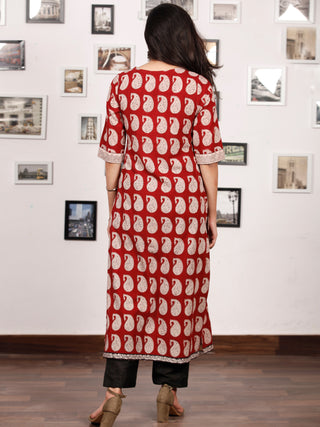 White Maroon Bagh Printed Kurta in Natural Colors - K135F1703