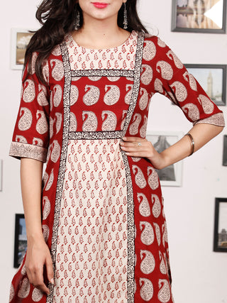 White Maroon Bagh Printed Kurta in Natural Colors - K135F1703