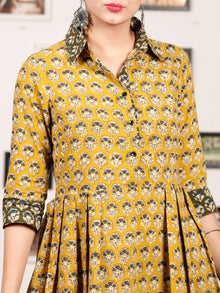MUSTARD BLOOM - Hand Block Printed Cotton Long Dress  - D329F1735