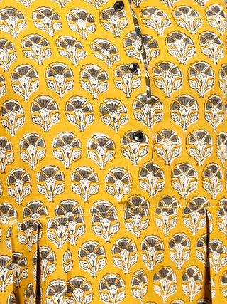 MUSTARD BLOOM - Hand Block Printed Cotton Long Dress  - D329F1735