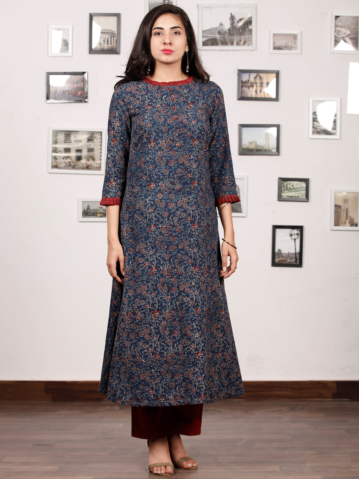 Indigo Maroon Ajrakh Hand Block Printed Kurta - K136f1676
