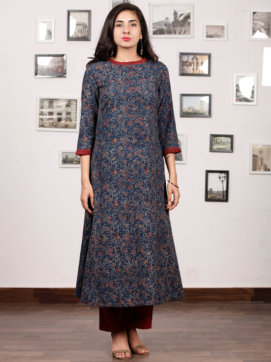Indigo Maroon Ajrakh Hand Block Printed Kurta - K136f1676