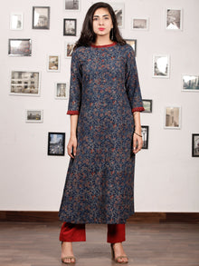 Indigo Maroon Ajrakh Hand Block Printed Kurta - K136f1676