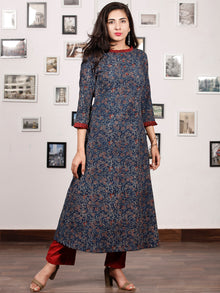 Indigo Maroon Ajrakh Hand Block Printed Kurta - K136f1676