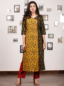 Yellow Bottle Green Ajrakh Hand Block Printed Kurta - K138f1684