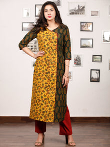 Yellow Bottle Green Ajrakh Hand Block Printed Kurta - K138f1684