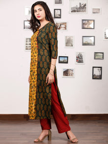 Yellow Bottle Green Ajrakh Hand Block Printed Kurta - K138f1684