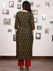 Yellow Bottle Green Ajrakh Hand Block Printed Kurta - K138f1684