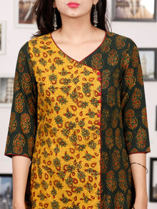 Yellow Bottle Green Ajrakh Hand Block Printed Kurta - K138f1684