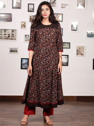 Black Maroon Indigo Ajrakh Hand Block Printed Kurta With Front Slit - K139f1649