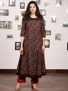 Black Maroon Indigo Ajrakh Hand Block Printed Kurta With Front Slit - K139f1649