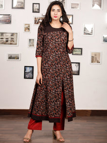 Black Maroon Indigo Ajrakh Hand Block Printed Kurta With Front Slit - K139f1649