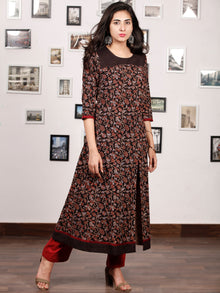 Black Maroon Indigo Ajrakh Hand Block Printed Kurta With Front Slit - K139f1649