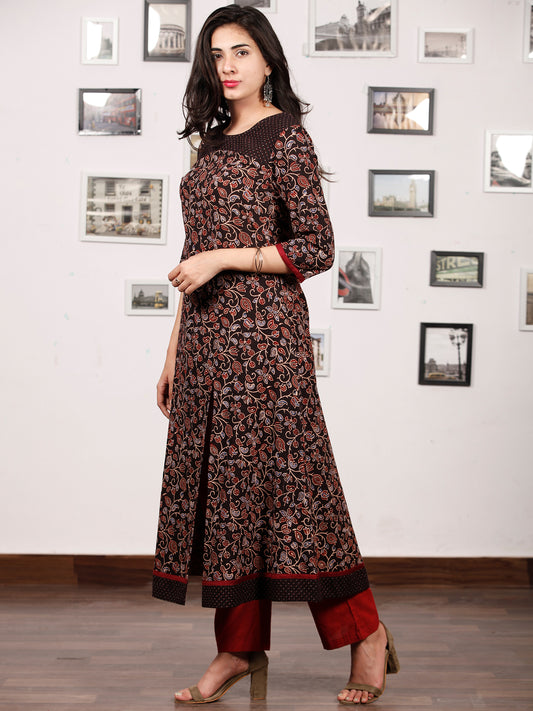 Black Maroon Indigo Ajrakh Hand Block Printed Kurta With Front Slit - K139f1649