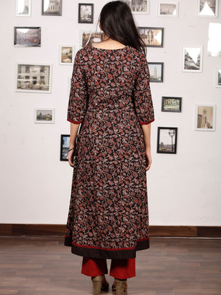 Black Maroon Indigo Ajrakh Hand Block Printed Kurta With Front Slit - K139f1649
