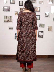 Black Maroon Indigo Ajrakh Hand Block Printed Kurta With Front Slit - K139f1649