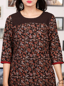 Black Maroon Indigo Ajrakh Hand Block Printed Kurta With Front Slit - K139f1649