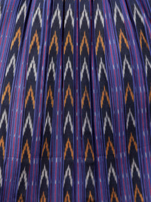 Purple Indigo Orange Ivory Hand Woven Ikat Cotton Dress With Front Box Pleats  - D196F1231