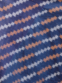 Blue Peach Grey White Handloom Mercerised Ikat Cotton Middi Dress With Collar & Knot Sleeves - D277F1405